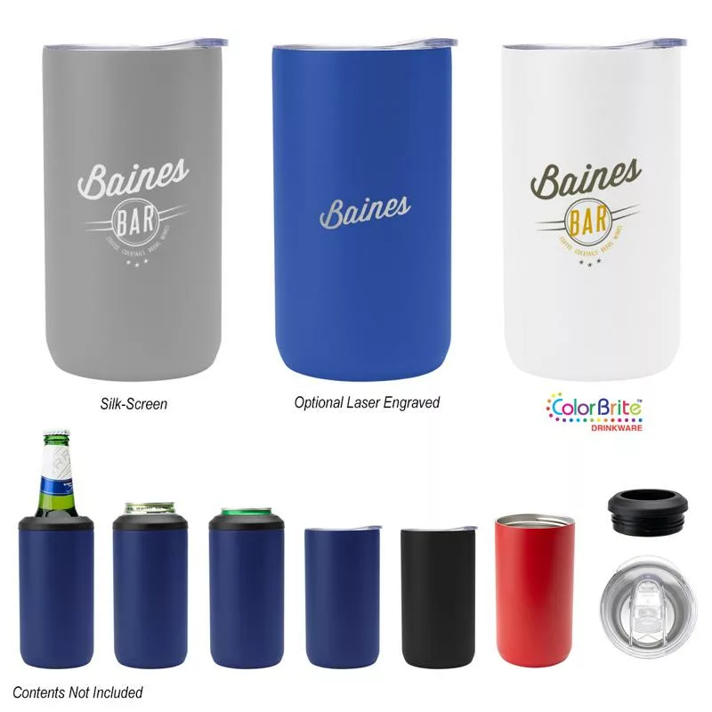 Custom insulated tumbler cooler keeps drinks cold with style