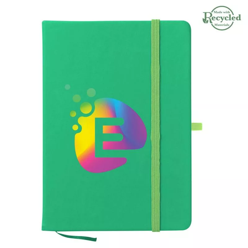 Recycled green notebook with full color branded logo band