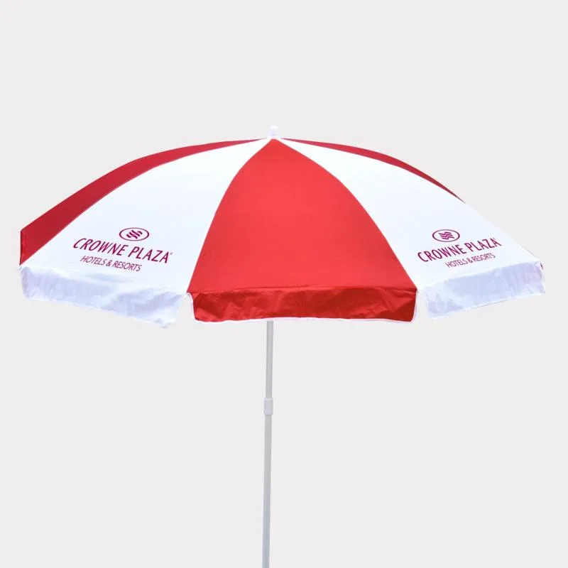 72 inch beach umbrella in red and white promotional design