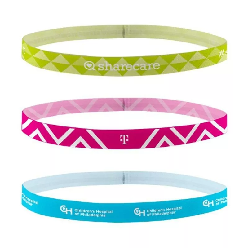 Custom dye-sublimated headbands in assorted brand colors