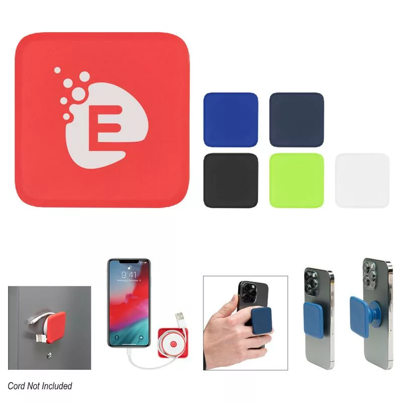 Versatile square phone grip with cable organizer attachment