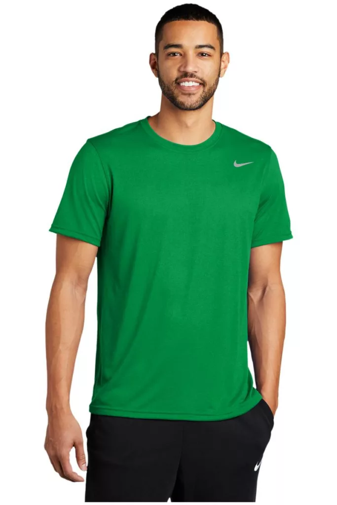 Green Nike performance tee with swoosh logo for men