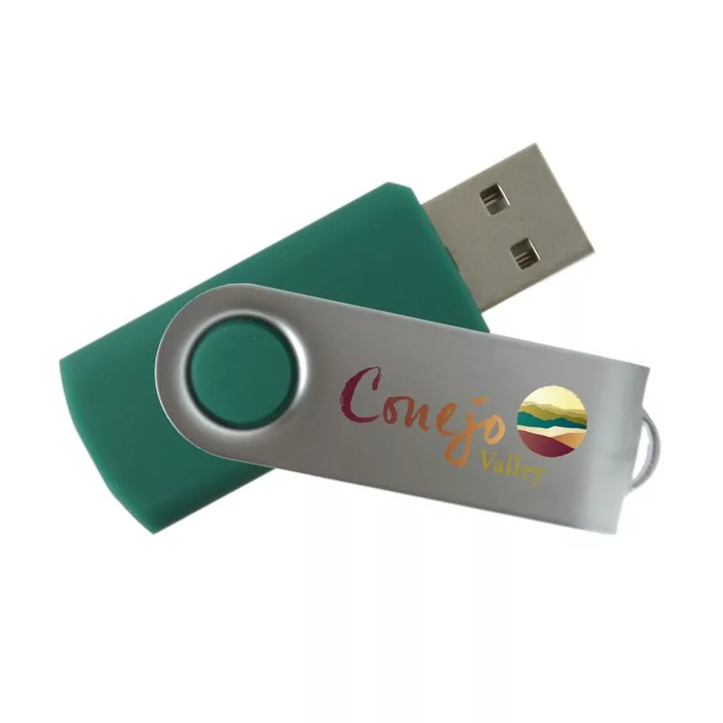 Branded swivel usb drive with green case and metal cover