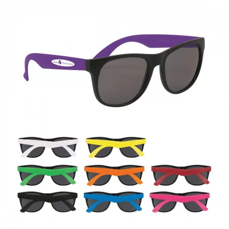 Colorful rubberized sunglasses with mix-and-match temple options