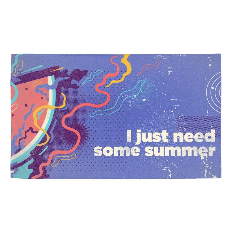 Sand-Free waffle beach towel with printed design and bold text