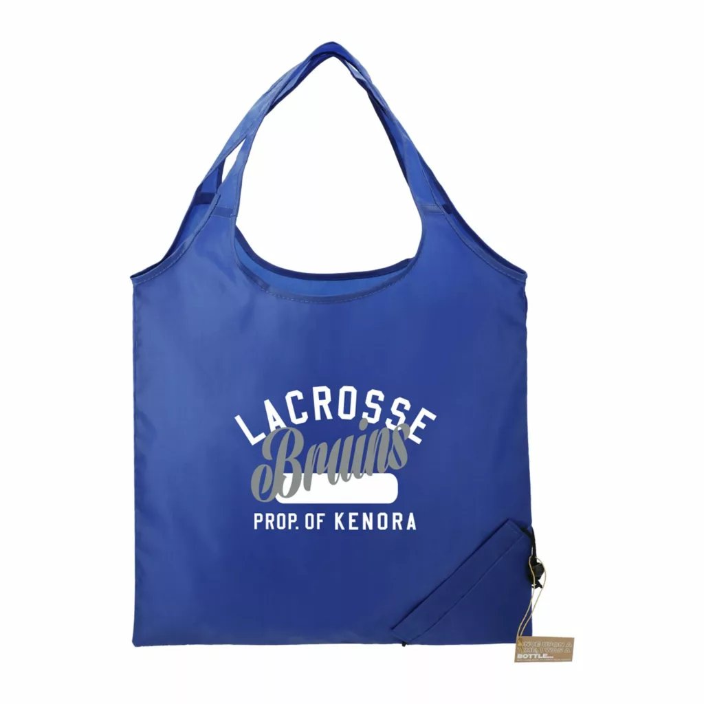 Blue shopping tote with custom logo "lacrosse bruins"