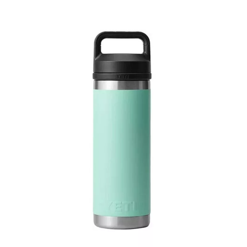 YETI Rambler Bottle with mint green sleeve and black lid
