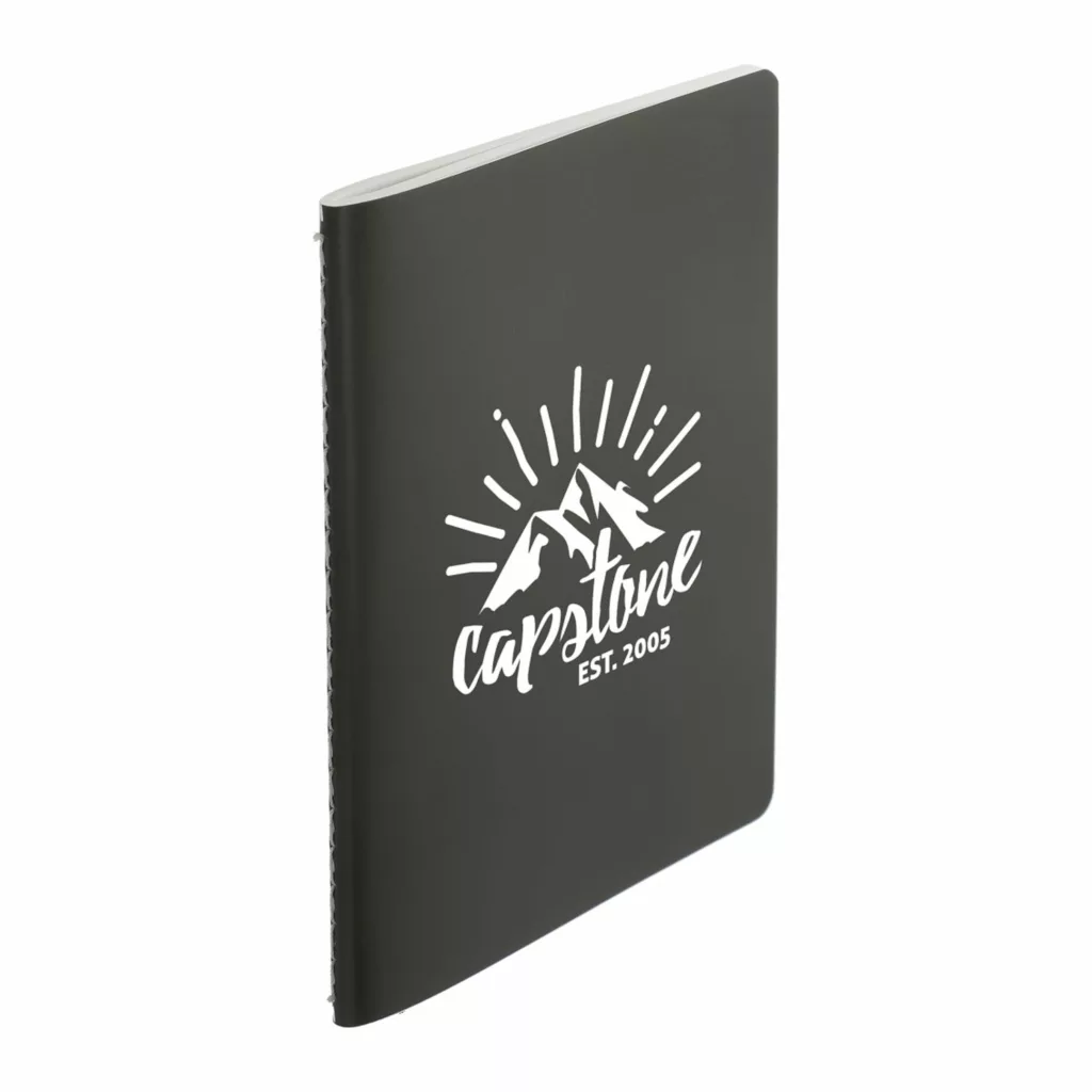 Black notebook with customized logo in white