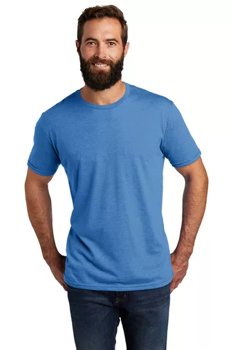 Man wearing customizable t-shirt in blue