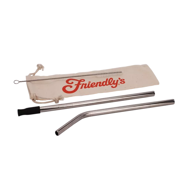 Stainless steel straw set with branded eco-friendly carrying bag.