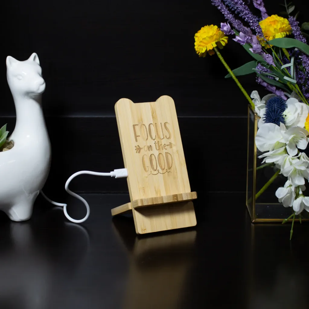 Personalized Bamboo Phone Stand Wireless Charger