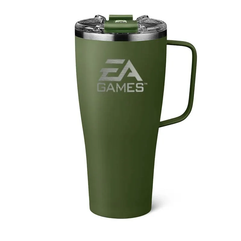 BrüMate Toddy XL custom tumbler with a handle and an EA Games logo.