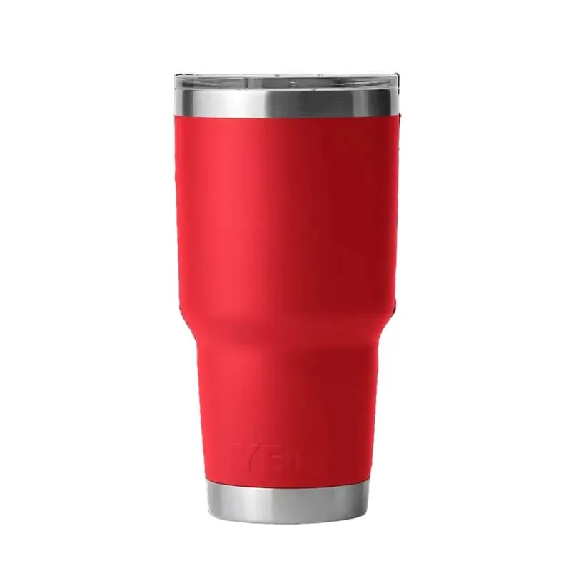 YETI Rambler tumbler in red with ample space for promotional branding.