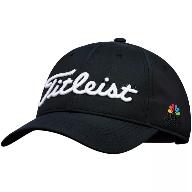 Black Titleist golf hat with NBC logo on the side.