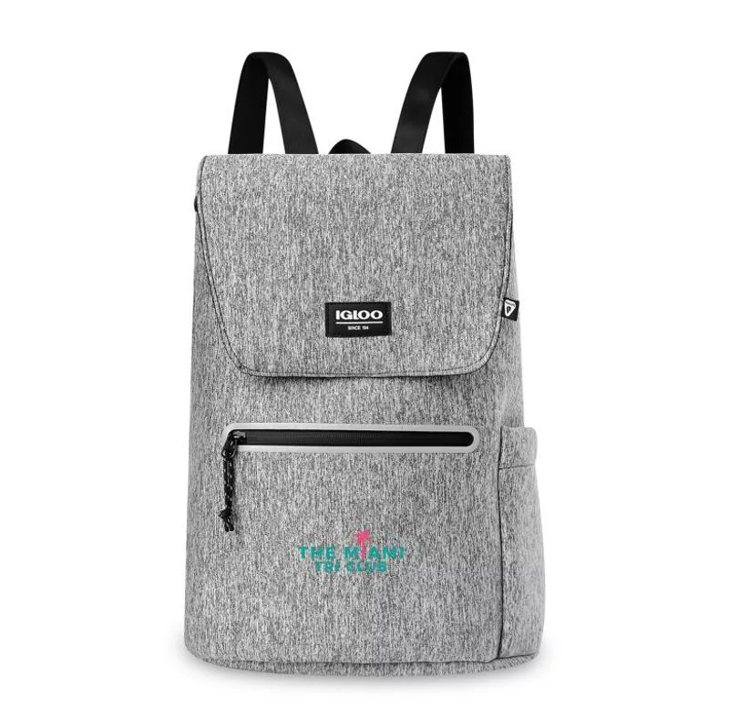 Gray Igloo backpack soft cooler with front pocket and black straps.