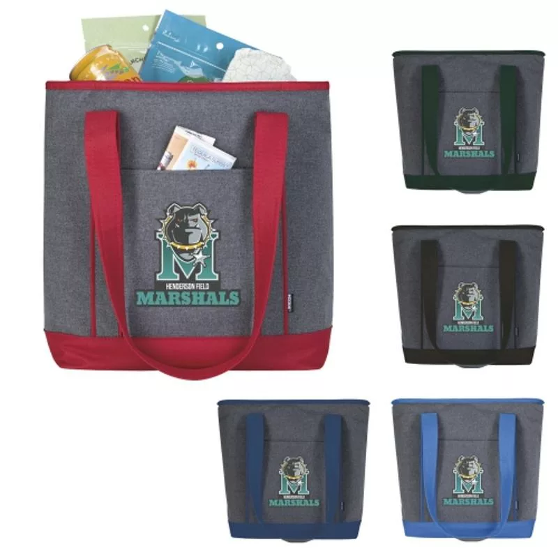 Koozie two-tone soft cooler bags in red, blue, black, and green.