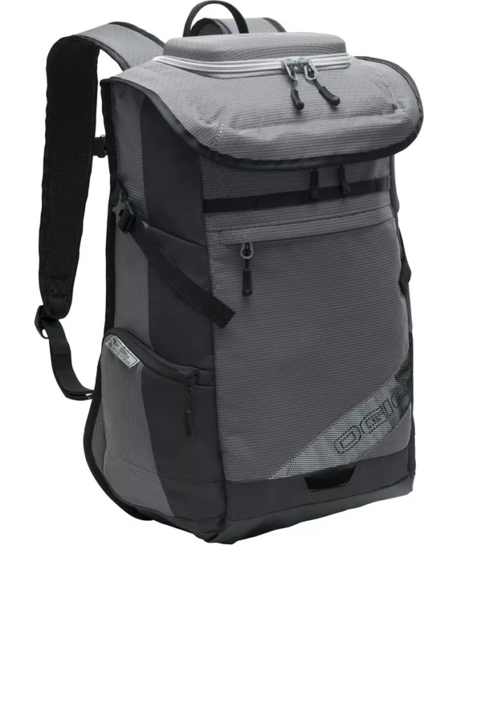 OGIO X-Fit Pack backpack with durable zippers and multiple pockets.