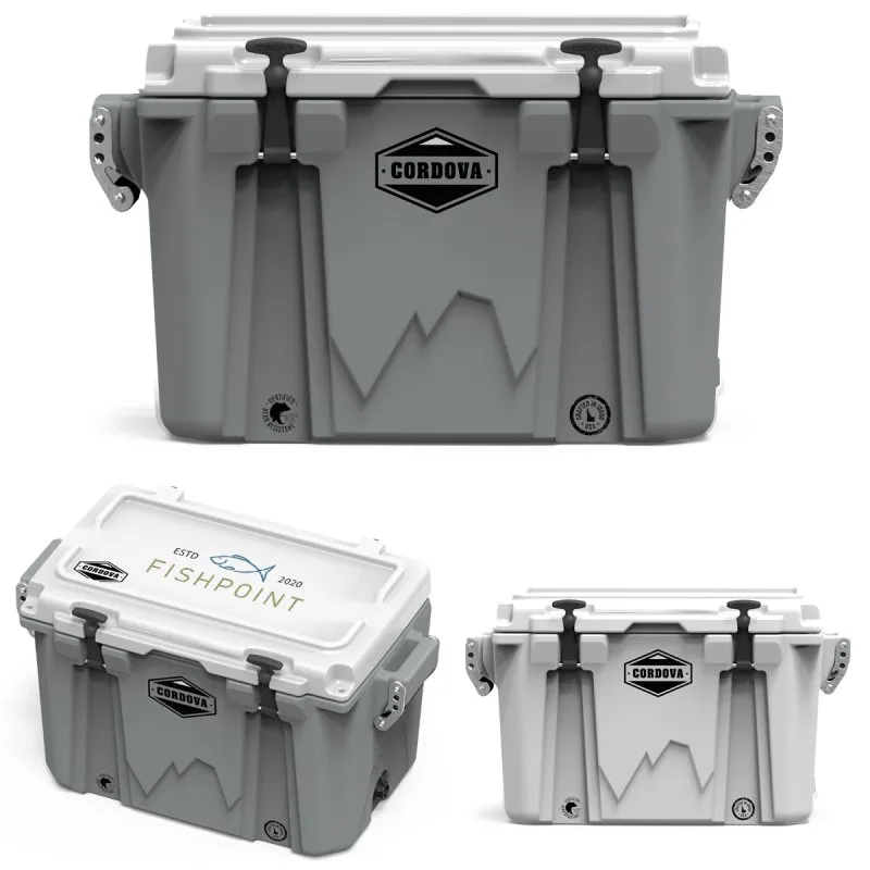 Cordova hard coolers in gray and white with rugged design