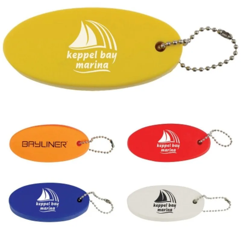 Floating keychains in assorted colors for campus and outdoor use.