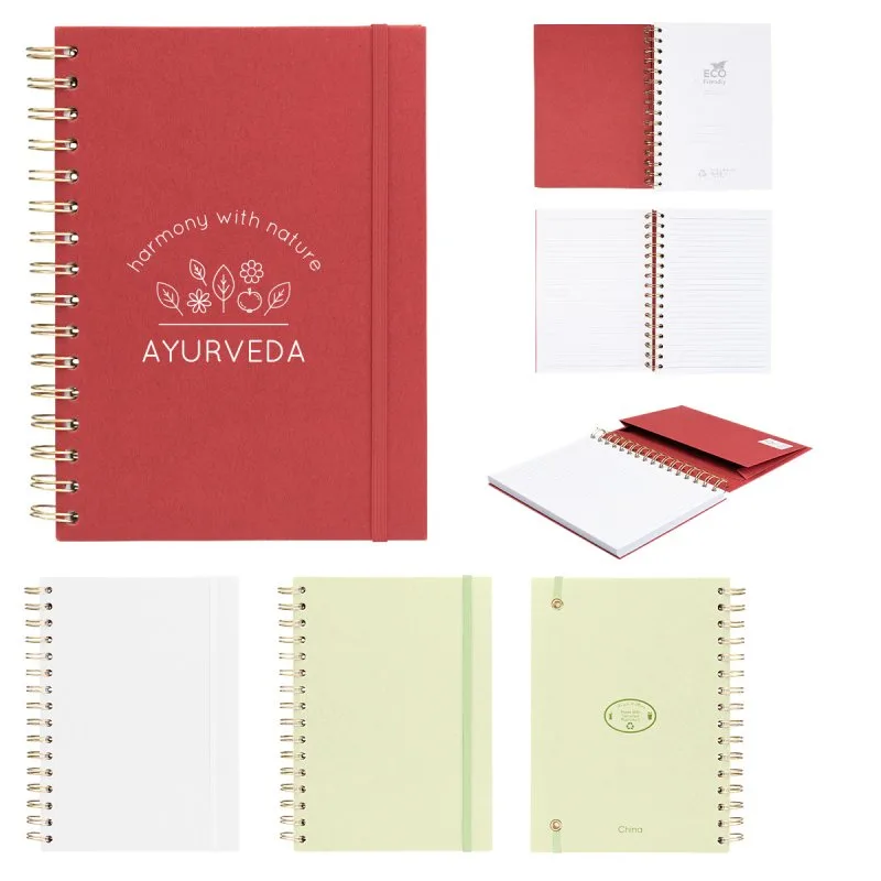Spiral-bound custom notebook with logo, perfect for class note-taking.