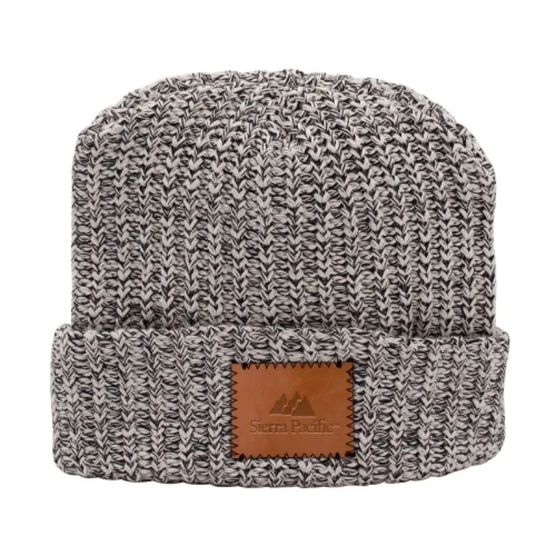 Earthy knit beanie with logo, ideal for chilly campus days.