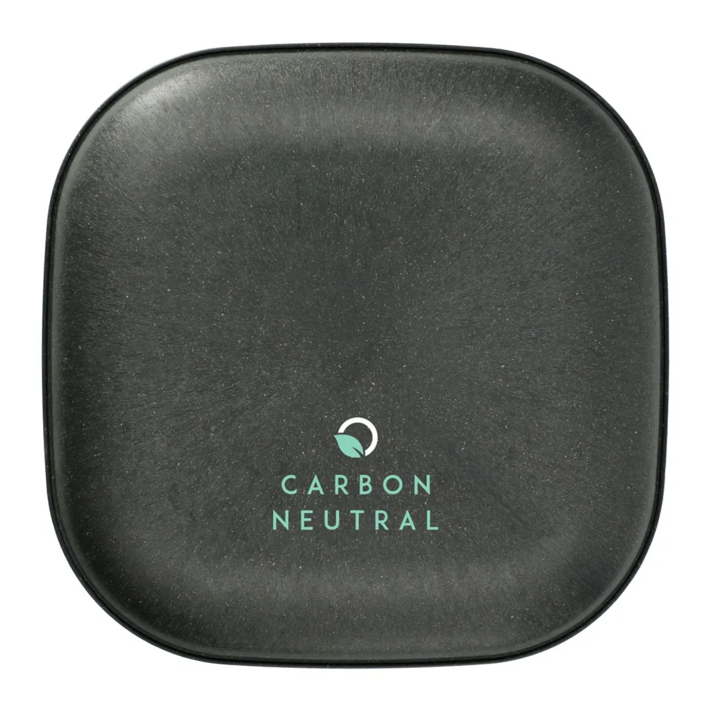 Black food storage container with Carbon Neutral logo
