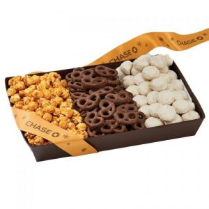 Popcorn, Pretzels and Cookies in a Gift Box