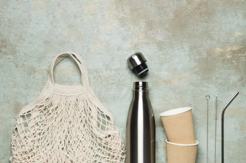 Sustainable swag options of tote bag, stainless steel tumbler and recyclable cups