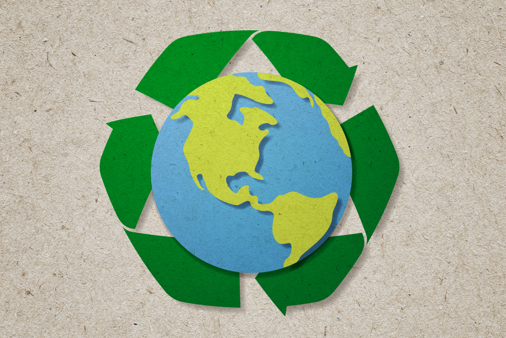 Image of planet earth with recycle symbol for sustainability