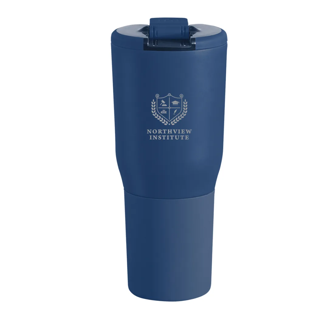 BrüMate NAV in navy blue with Northview Institute logo on branded tumbler 