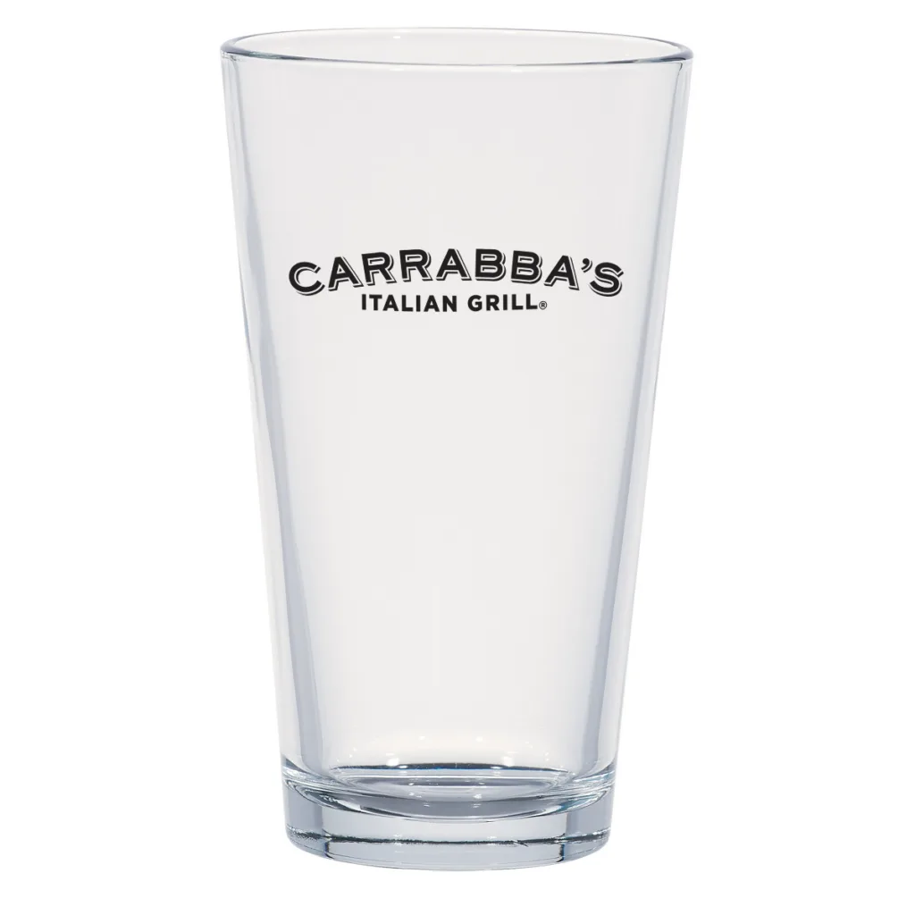 Beer glass with screen-printed Carrabba's Italian Grill promotional logo.