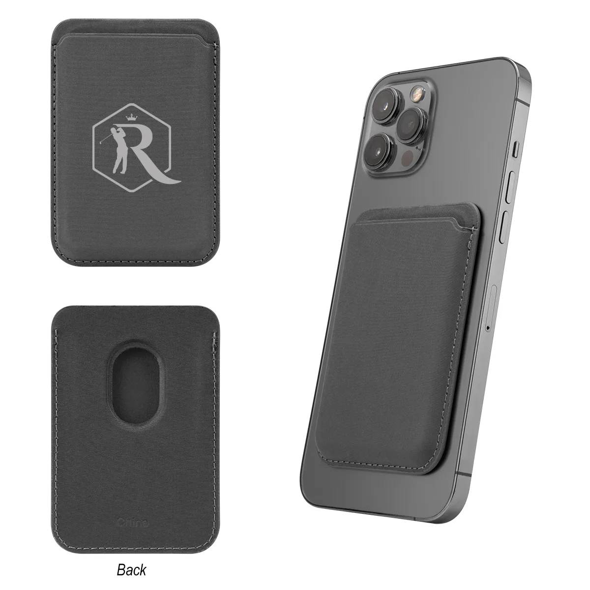 Black magnetic phone wallet with custom logo