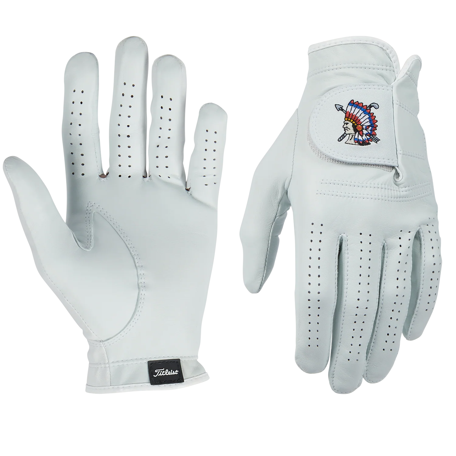White leather Titleist® Players Custom Golf Glove with custom logo embroidery 