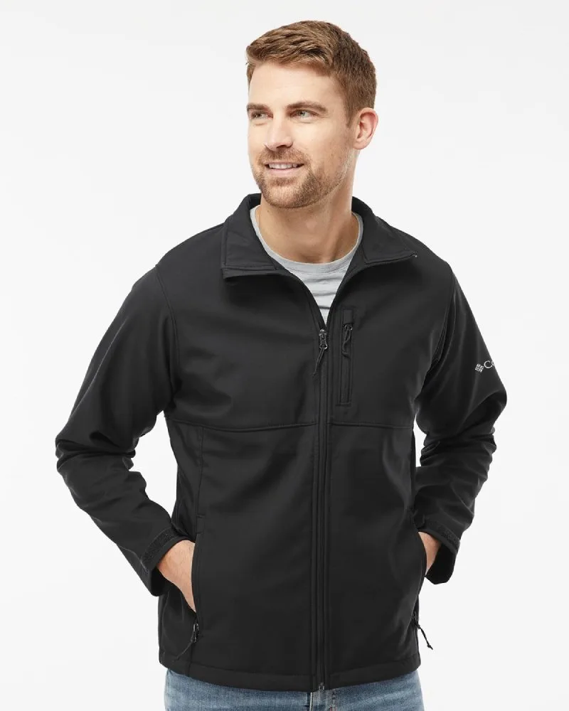 Man wearing a black full-zip Columbia® Ascender Soft Shell jacket