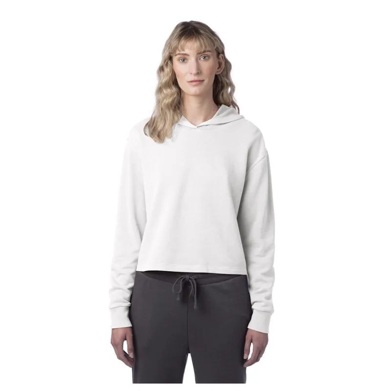 Alternative Apparel white cropped hoodie with relaxed fit, designed for custom branding and giveaways