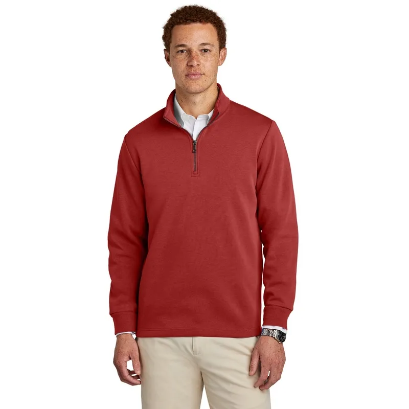 Brooks Brothers red quarter-zip sweatshirt with tailored fit and custom embroidered company logo