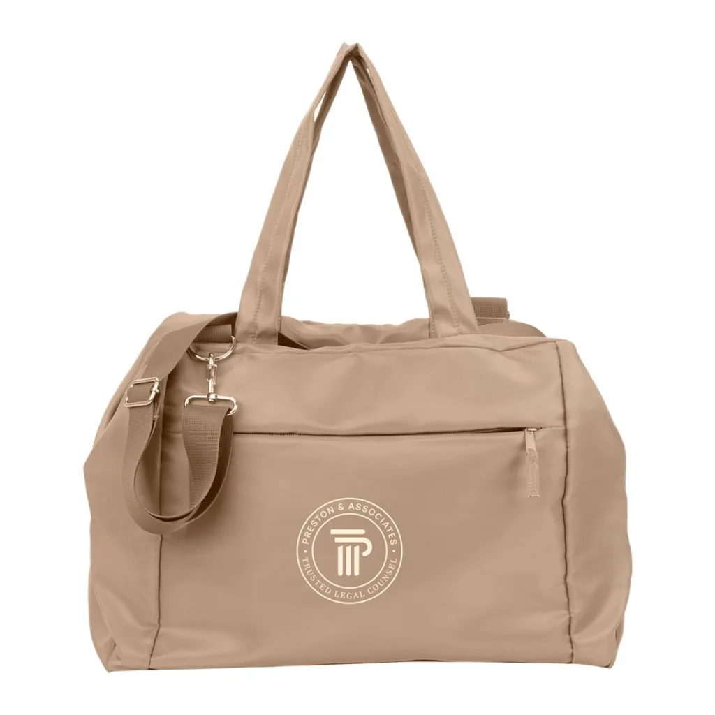 Branded duffle bag in beige with white logo