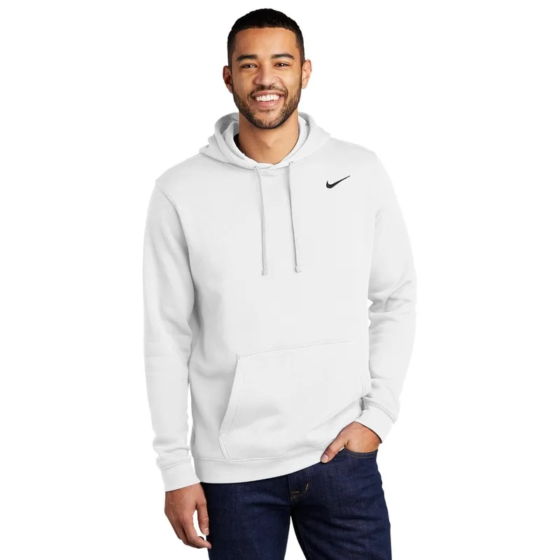 White Nike Club Fleece Hoodie with Nike logo on chest