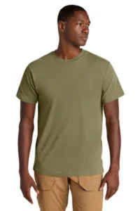 Man in olive green American Apparel heavyweight garment-dyed cotton t-shirt for custom company logos