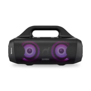 Anker Soundcore Select Pro Bluetooth speaker with purple LED lights and carrying handle