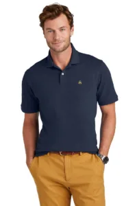 Brooks Brothers pima cotton pique polo in navy blue with embroidered Golden Fleece logo on chest
