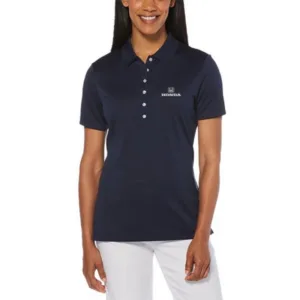 Callaway Opti-Vent women's polo in navy blue with a six-button placket and an embroidered Callaway logo