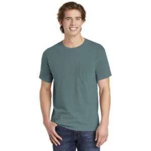 Man in slate blue Comfort Colors garment-dyed pocket tee with vintage look for promotional products