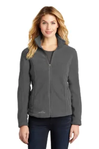 Eddie Bauer women's full-zip fleece jacket in grey with contrast collar and zippered pockets
