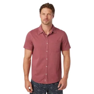Fair Harbor Saltaire organic cotton short-sleeve button-down shirt in dusty rose garment dye