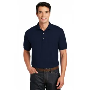 Gildan DryBlend jersey knit men's polo in black with welt collar and three-button placket
