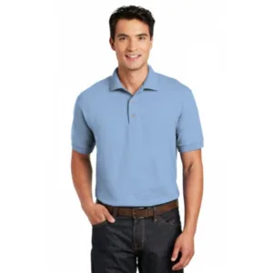 Gildan DryBlend men's polo shirt in light blue with moisture-wicking cotton-poly blend