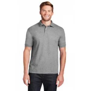 Hanes men's cotton-poly blend polo shirt in athletic heather grey with welt collar