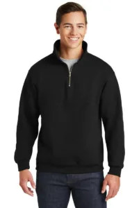 JERZEES quarter-zip fleece sweatshirt in black with cadet collar and brass zipper
