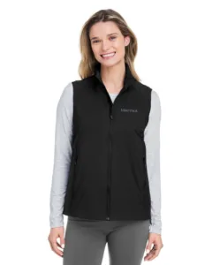 Marmot women's Novus lightweight insulated vest in black with water-resistant finish and zippered pockets